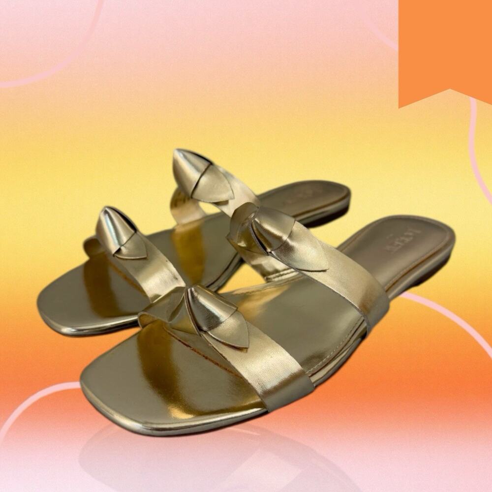 J Crew Sandals Womens 10 Double Knot Metallic Gold Beach Slides Flats EUC